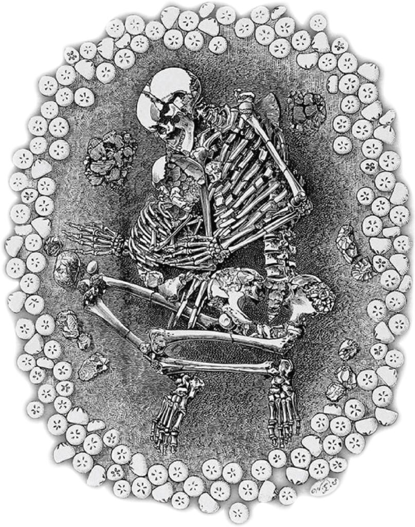 Skelettreste einer Erwachsenen und eines Kindes aus Dunstable Downs (Abb./ ©: Illustration aus dem Buch "Man, The Primeval Savage" (1894) von Worthington Smith)