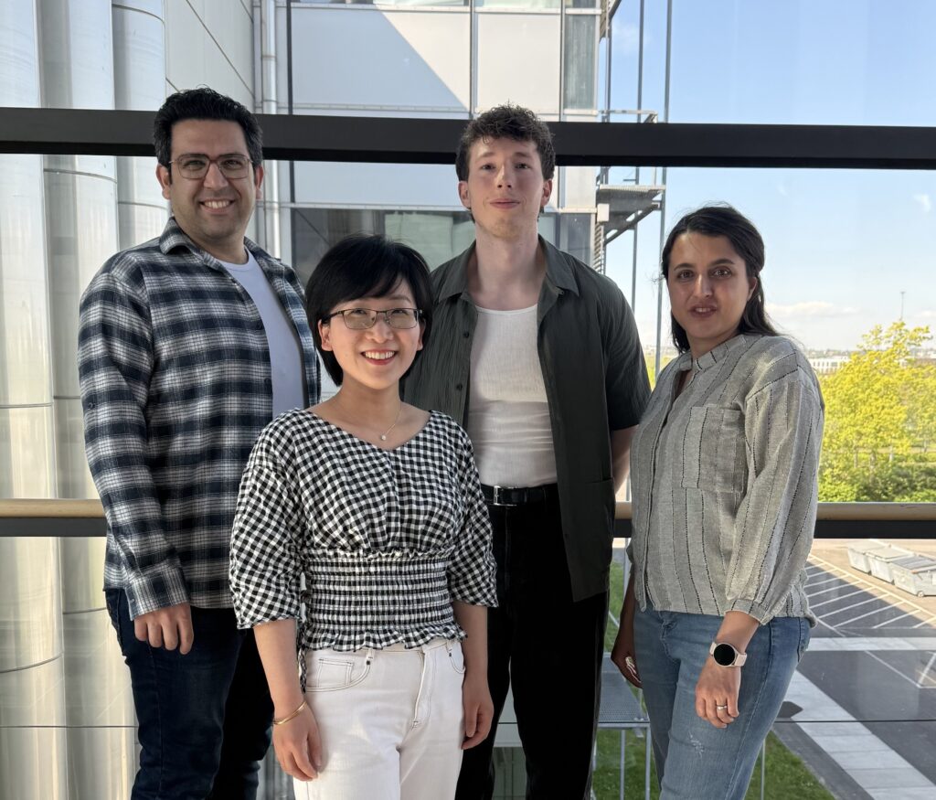 Vier der Autorinnen und Autoren des aktuellen Übersichtsartikels: Dr. Dandan Gao (vorn) mit Kiarash Torabi, Christean Nickel und Dr. Bahareh Feizimohazzab (v.l.) (Foto: Jovana Colic)